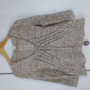 J Jill Womens Neutral Tan/Cream Open Knit Marled Vneck Sweater  Minimalist Sz.SP